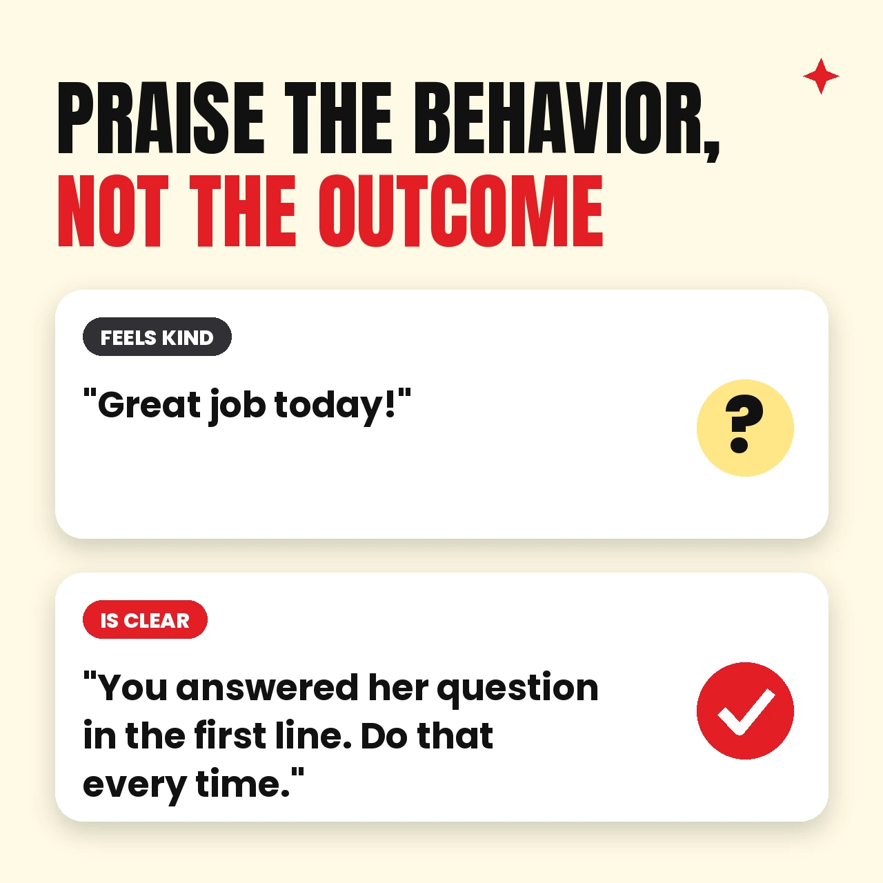 Feedback to a virtual assistant, praise the behavior not the outcome, before and after